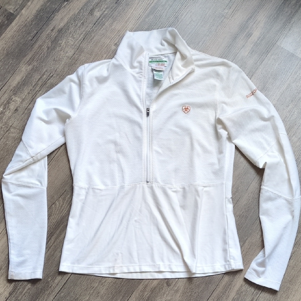 Ariat Cream Insect Repellent Bug-Off Quarter-Zip Pullover with Logo XS